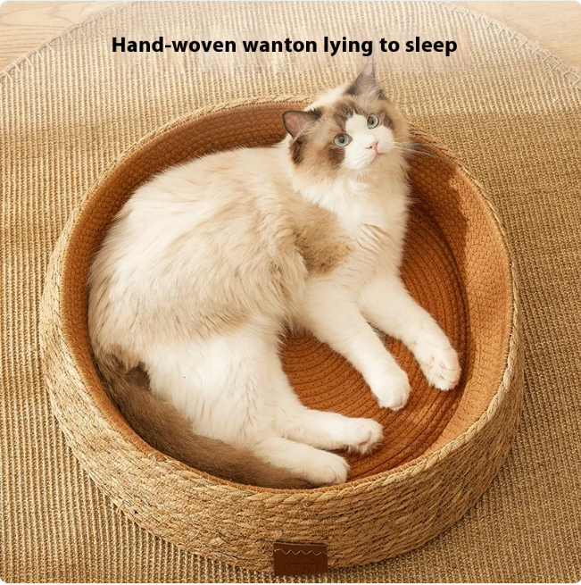 PE Rattan Cat Bed & Scratch Board – Wear-Resistant Summer Pet Nest